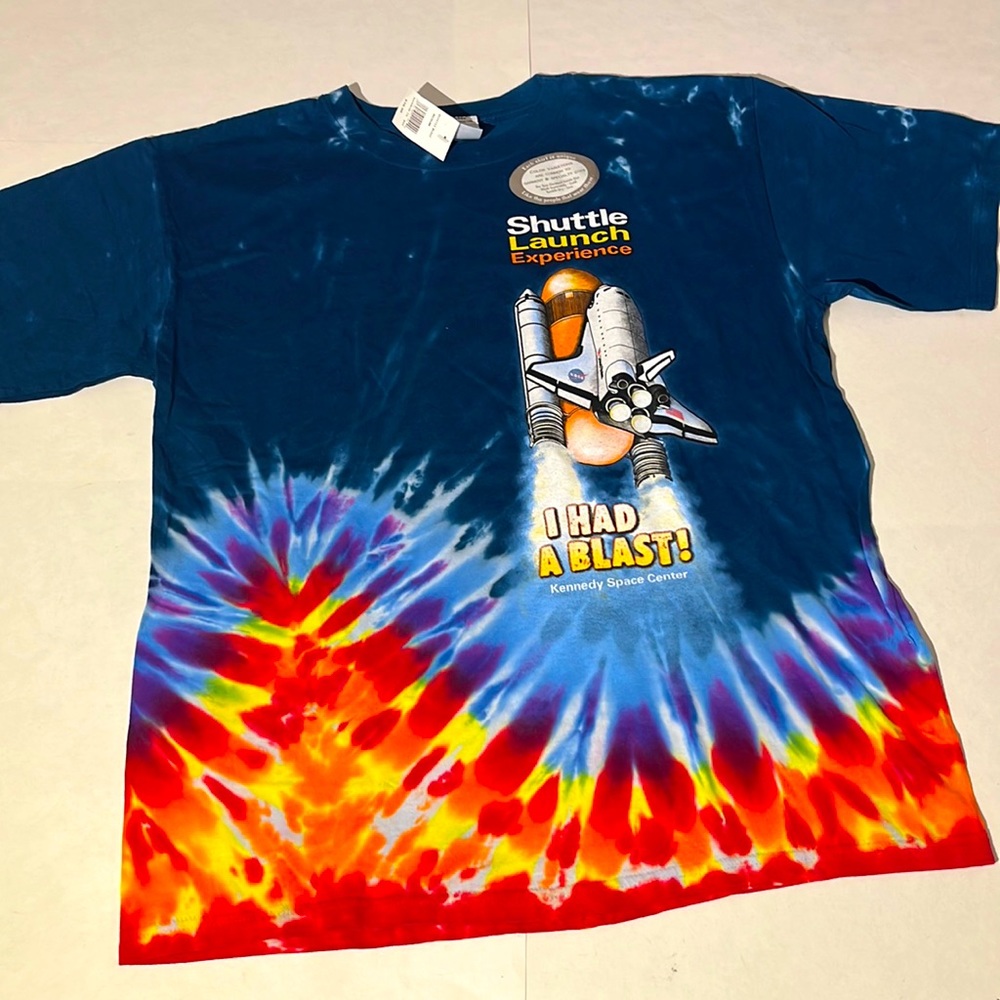 Kennedy Space Center Shuttle Launch Experience tie dye t-shirt medium NEW blue